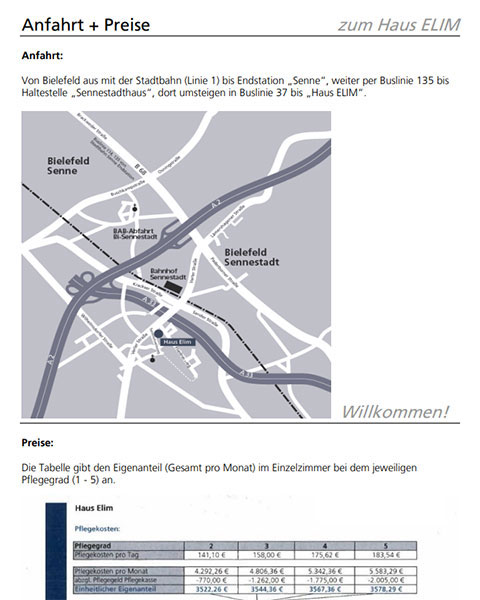 Anfahrt und Preisliste der Pflegeeinrichtung Haus Elim | Elim MeH Bethel in Bielefeld